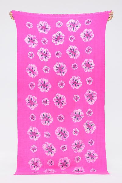 WOOL EMBROIDERED SHIBORI BLOSSOM SHAWL