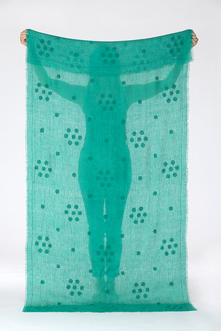 LINEN EMBROIDERED COLABA DAISY CHAIN SHAWL